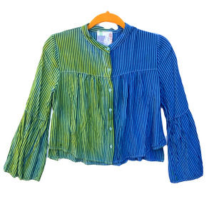 Blue to Yellow Ombre ReDyed Button Up Loose Fit Top